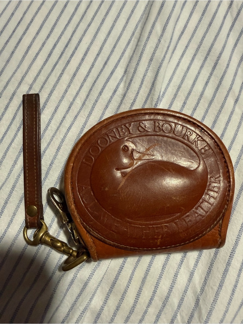 Dooney & Bourke British Tan Embossed Leather Big Duck  Coin Case with Strap